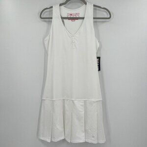 Boast Women's White Henley Tennis Dress Pleated Skirt Built-in Shelf Bra sz L